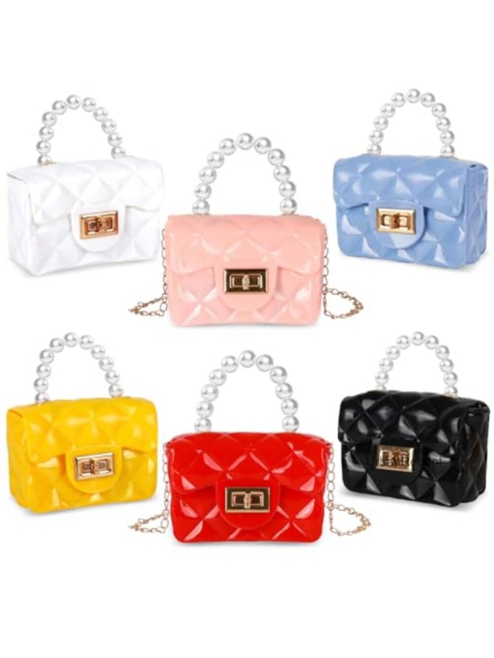6 Pc Mini PVC Jelly Crossbody Bag Set with Pearl Handle